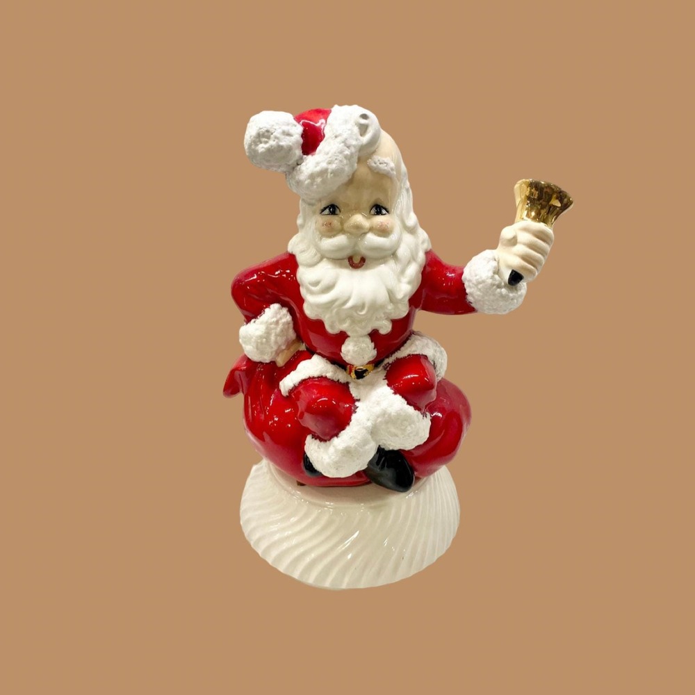 Vintage Handmade Ceramic Santa, Vintage Christmas Decor, Ringing Bell, 14" Tall